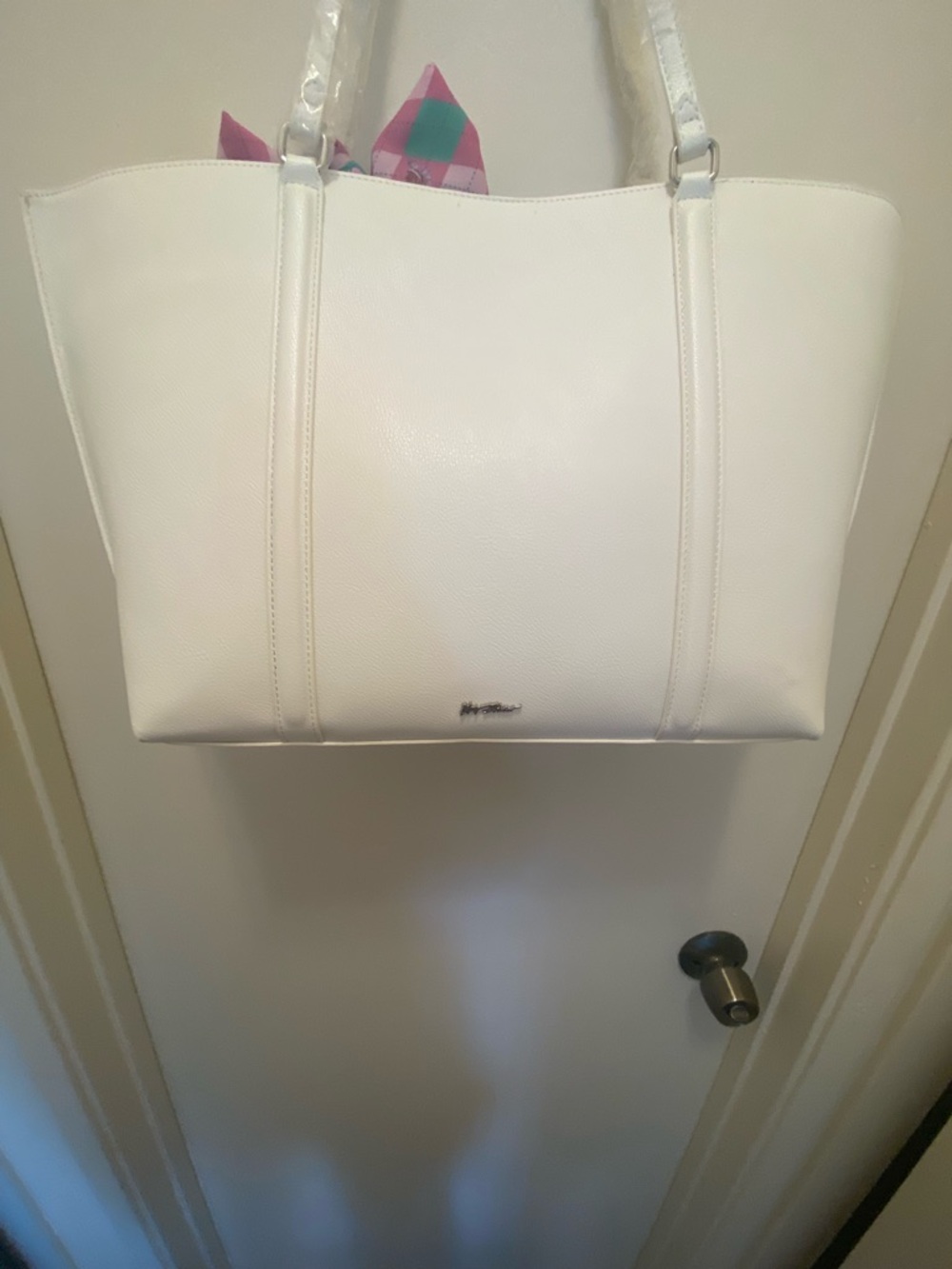 Betsey Johnson White Floral Tote with Pink & Green Scarf Accent - Picture 5 of 8